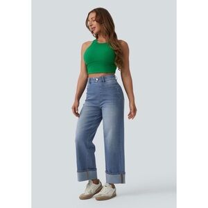 Halara Flex High Waisted Tummy Control Rolled Hem Wide Leg Jeans - Size XL